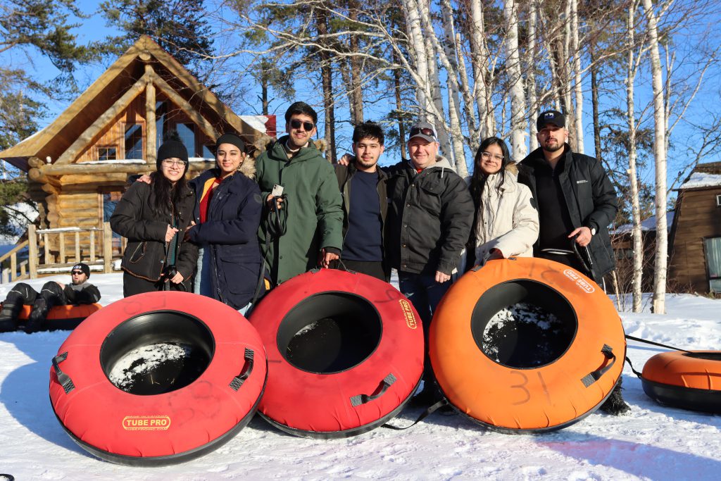Students snow tubing at Northern College