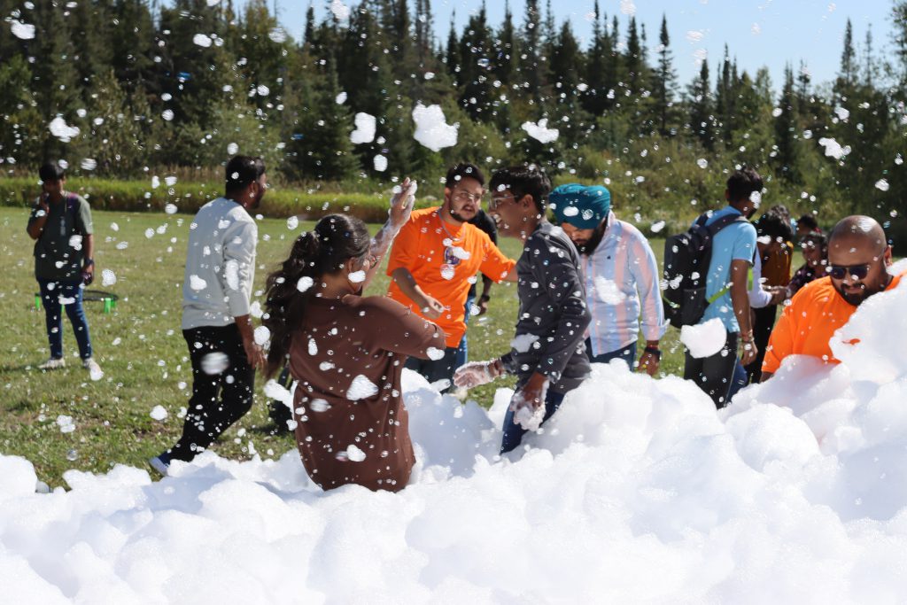Student life Frosh week throwing foam bubbles at Northern College