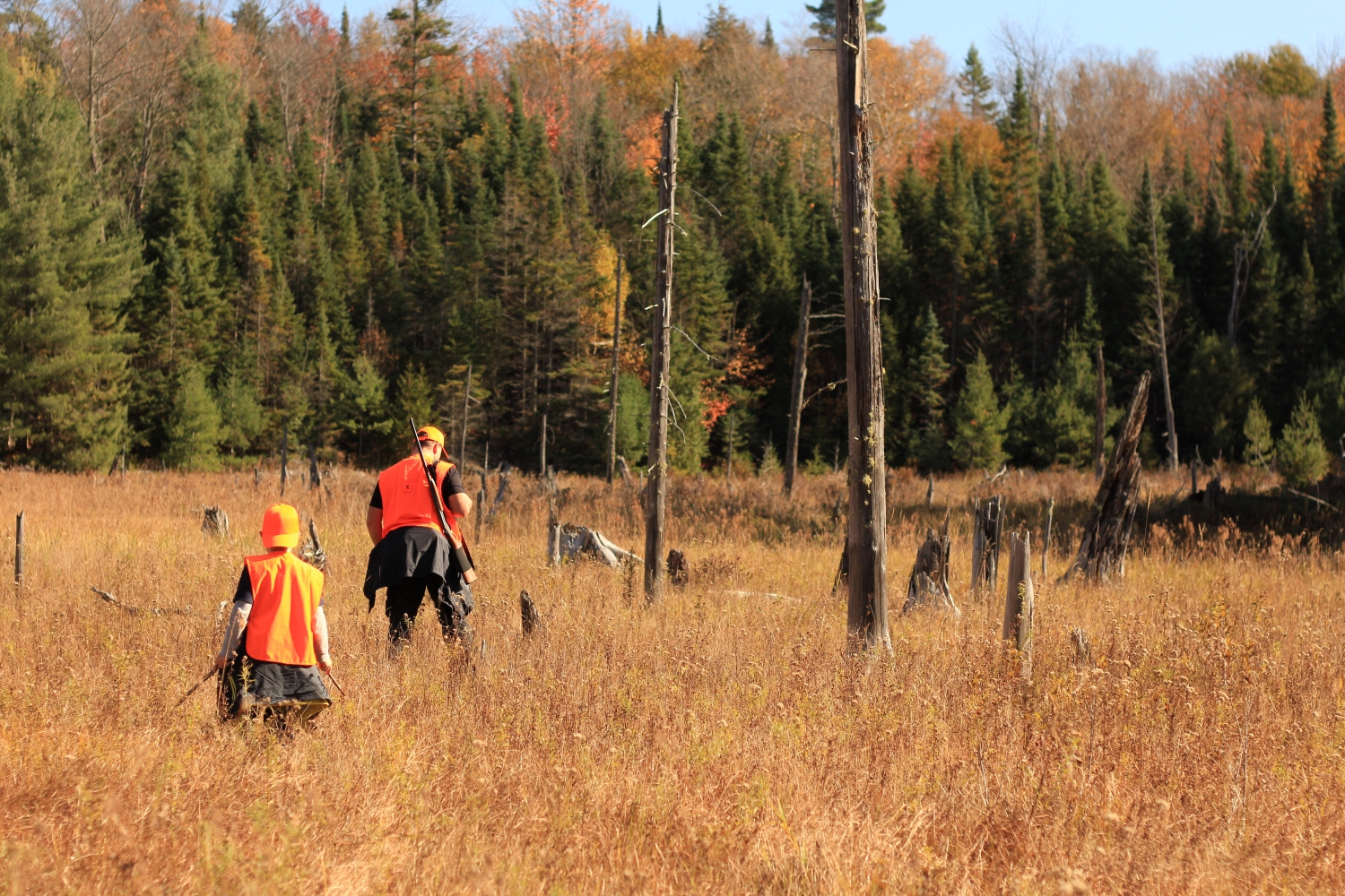 two folks hunting in the bush