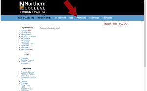 Screenshot of Student Account website to display where to click Payments in the top blue menu bar.