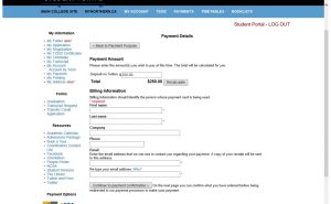 Screenshot of Student Account website to display how to complete the deposit with payment information.