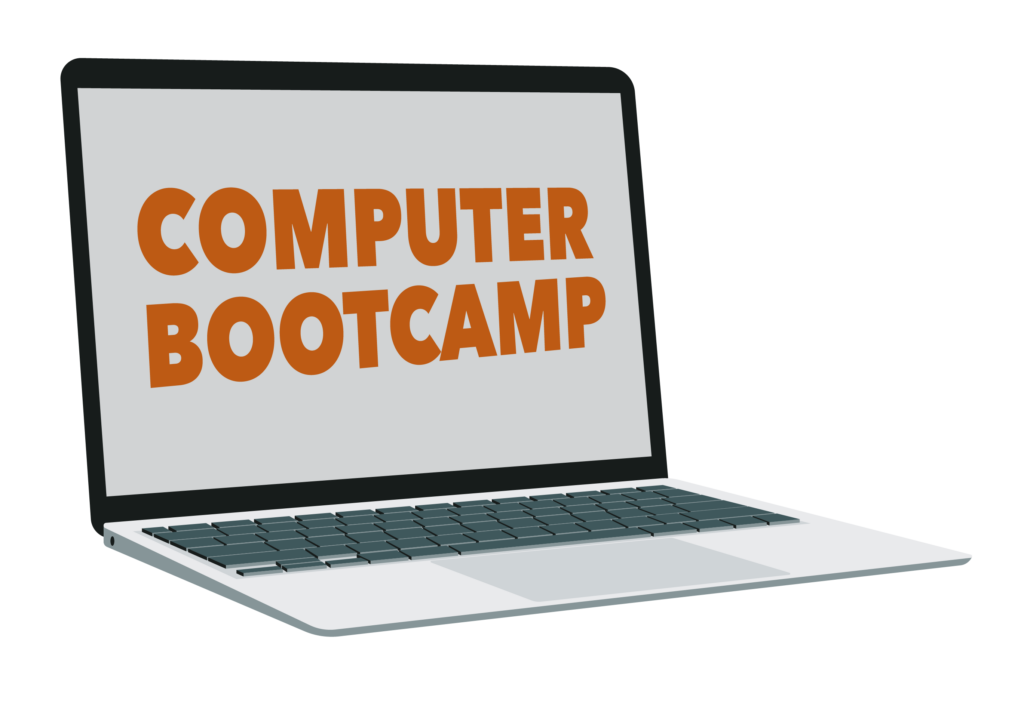 computer bootcamp written on graphic illustration of laptop