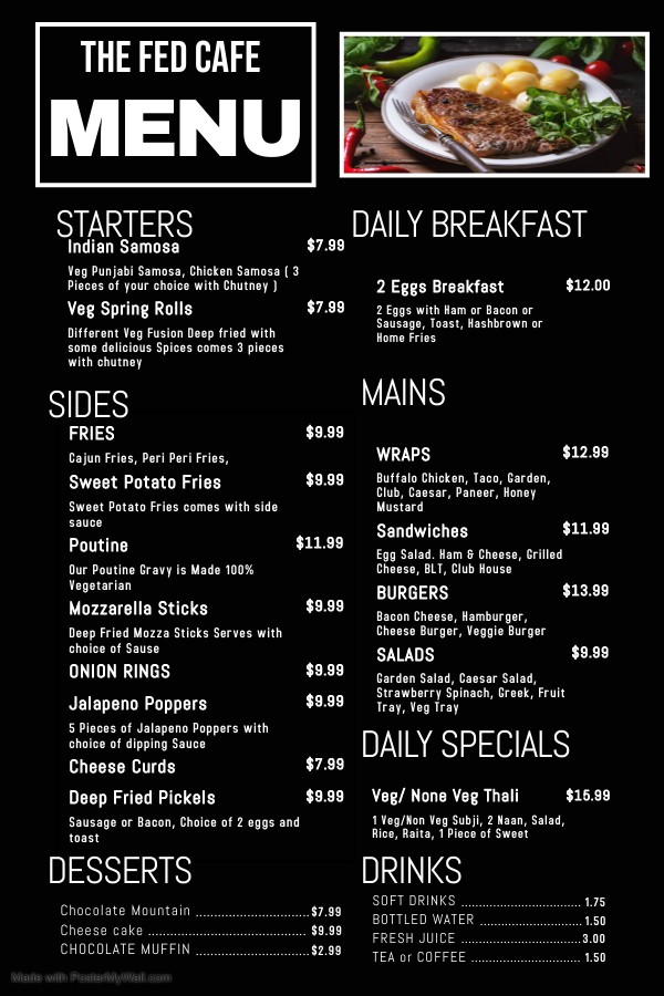 Cafeteria Menu
